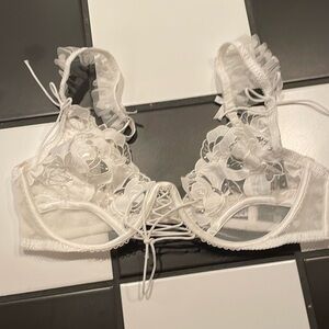 For Love & Lemons White Sheer Floral Lace Underwire Bralette